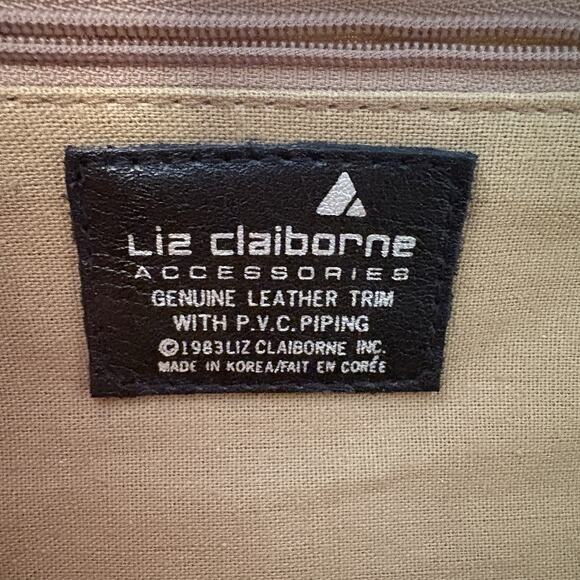 Vintage 1983 Liz Claiborne Drawstring Bucket Shoulder Bag Cream & Tan Triangles - Picture 10 of 15